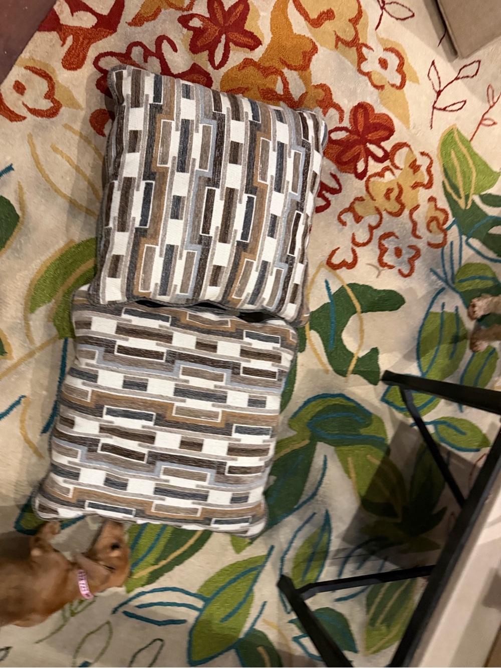 Set of 2 geometric decorative throw pillows gray taupe , cream and blue